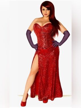 Sale‼️ Sequin Red Skirt and Purple Gloves Inspired by Jessica Rabbit